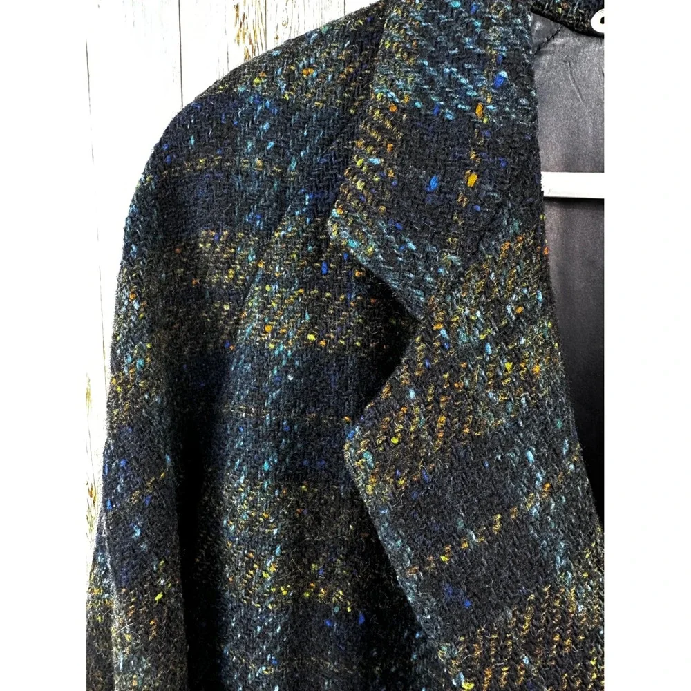 Burberrys '80's Italian Vintage 100%‎ Wool Coat Blue and Orange Plaid Size 16 - Picture 4 of 7